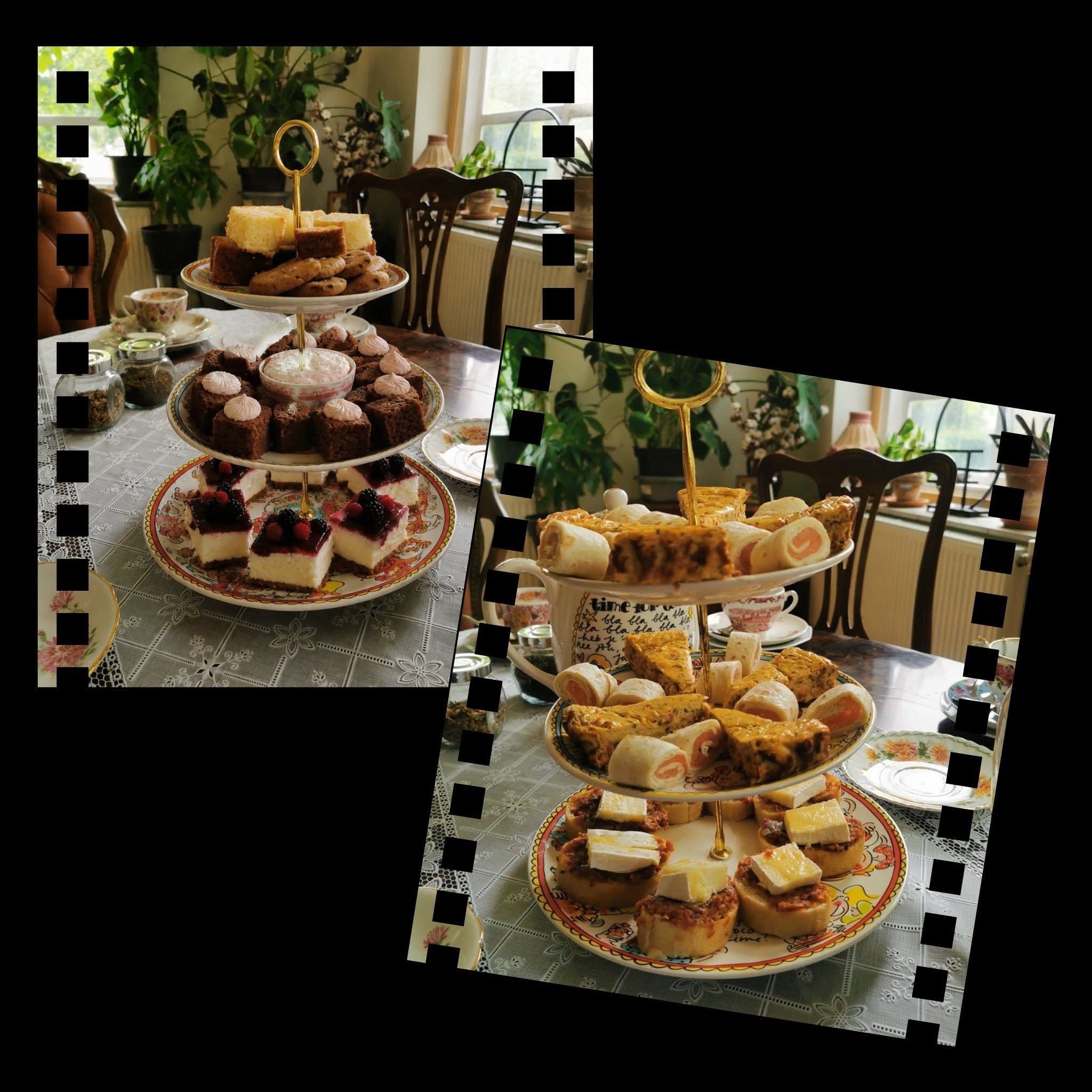 Etageres met huisgemaakte zoete en hartige high tea hapjes bij de GroeiFabryk